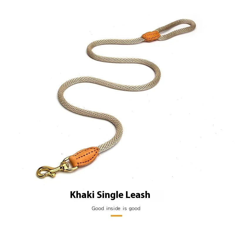 Nylon dog lead with hand-holding rope, 130cm long, black or brown, for small and medium dogs