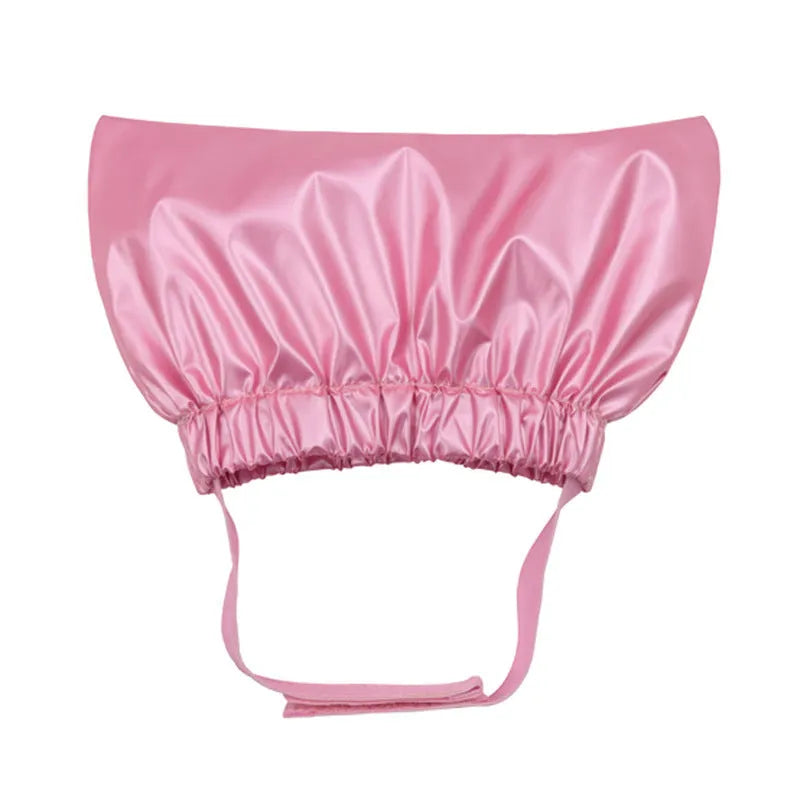 Adjustable waterproof shower cap for pets in gold colour showing 18-22cm size range