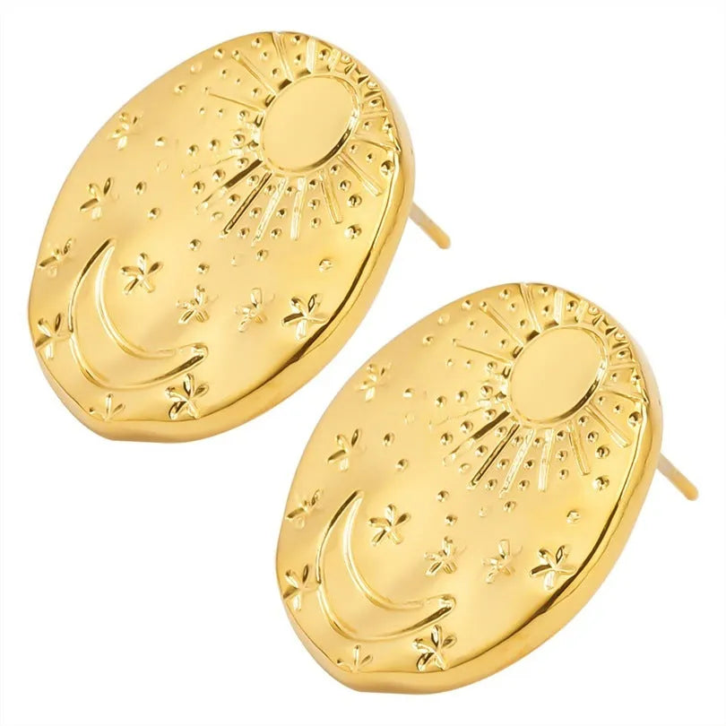 304 stainless steel geometric shell stud earrings with electroplated gold or silver finish