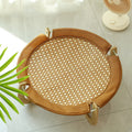 Brown woven rattan pet hammock measuring 46x46cm with 17.5cm elevation off ground