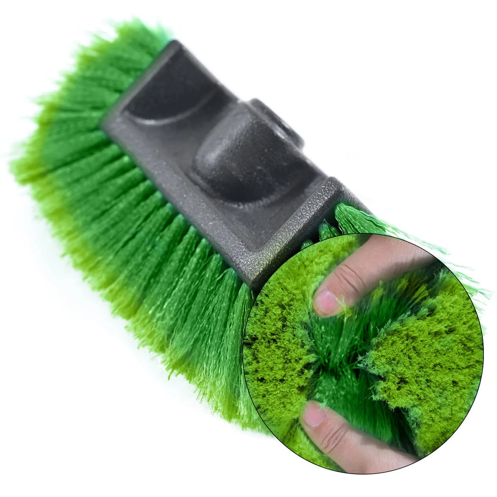Yellow car wash brush with four-section removable rod and flow-through brush head for portable vehicle cleaning