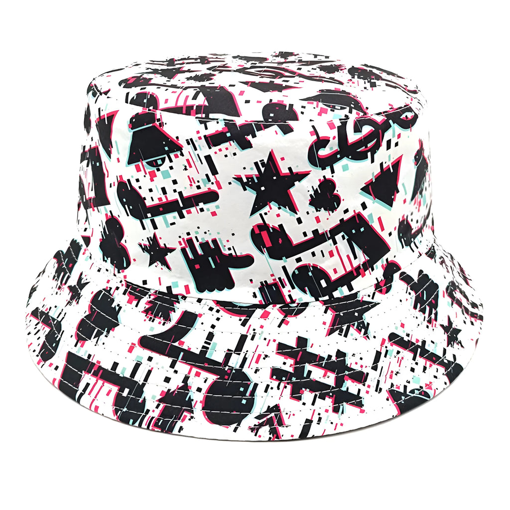 Retro musical note print polyester bucket hat dome crown size M
