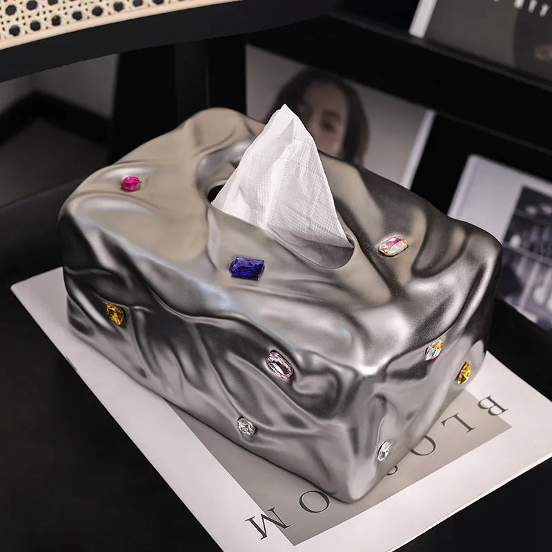 Ceramic tissue box in matte finish with light luxury design for household use