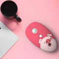 Wireless mini mouse with cartoon animal design measuring 10.55cm, showing USB receiver and colour options