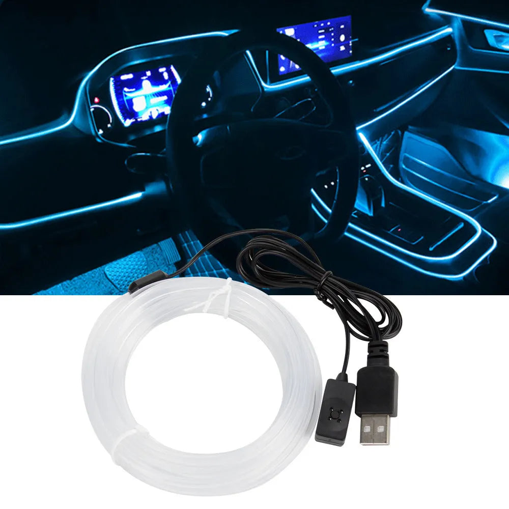 Colourful EL luminous car ambience light strip with USB connector in PVC material