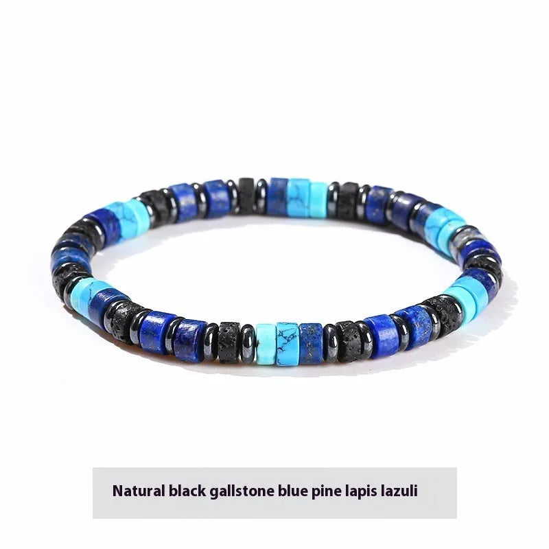 Natural hematite and volcanic rock bead bracelet for men with 6mm geometric beads.