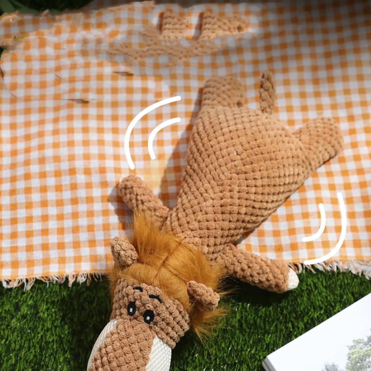Corn-shaped plush dog toy with textured kernels and sound feature in green colour