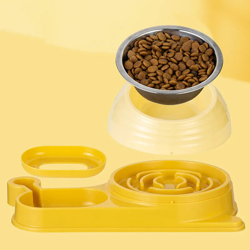 Brown elevated cat bowl with water dispenser, food-grade materials, automatic 2-3 day water supply