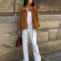 European and American retro solid colour loose-fit jacket with long sleeves in polyester