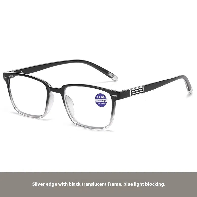 Anti blue light colour changing multifocal reading glasses with polycarbonate lenses in various frame designs