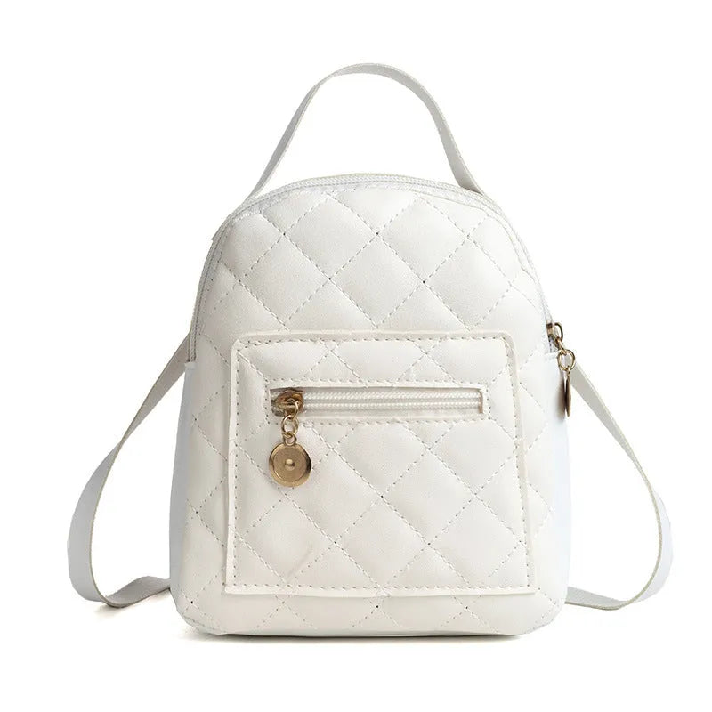 Korean style embroidered backpack in pink with sandwich pocket and soft carry handle