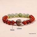 Women's red rosewood and grey jade bracelet with eight 12mm Bodhi lotus seed beads in Chinese style.