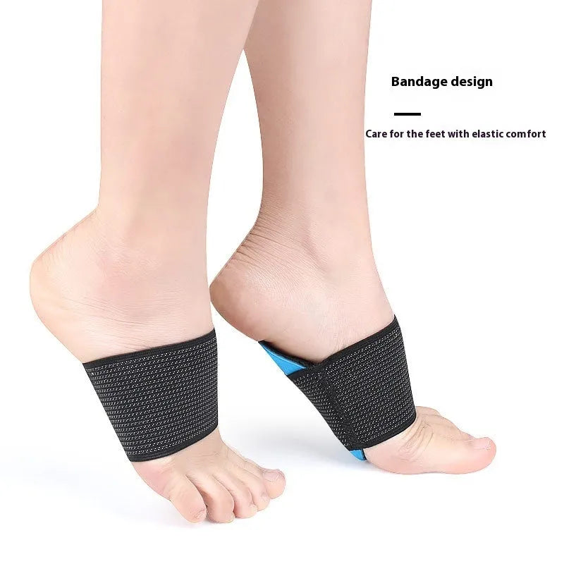 Blue elastic bandage foot pads with arch support for men and women, made from EVA, nylon, polyester-latex, and silk materials