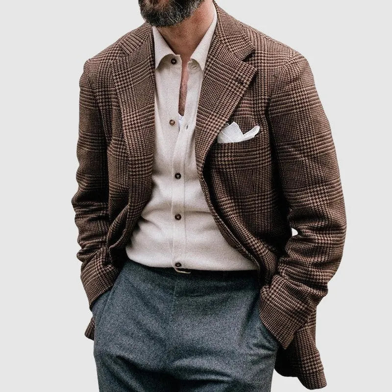 Men's casual double-breasted suit jacket with printed pattern, synthetic fibre blend, long sleeves, available in three colours and sizes S-5XL.