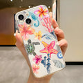 Transparent iPhone case with dolphin turtle design showing anti-fall TPU protection