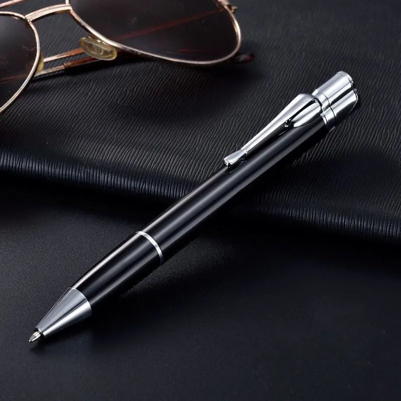 Windproof metal pen lighter with keychain in six colours, showing slim 14mm design for outdoor use