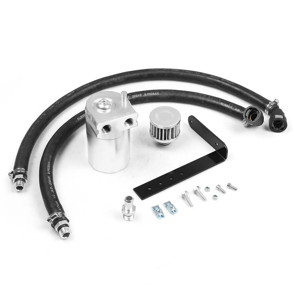 Aluminium alloy oil catch can for Ford Expedition in black, red, blue, and silver colour options.