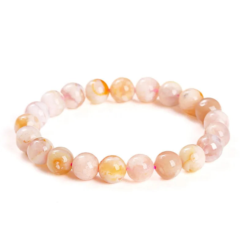 Natural cherry agate bracelet with 3A cherry blossom colour geometric round beads