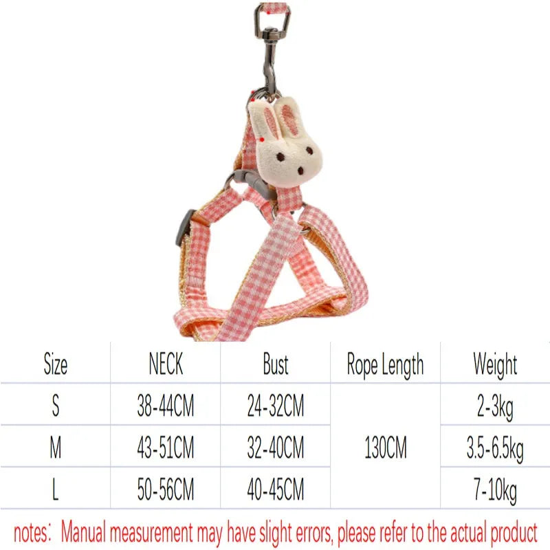 Small dog harness with quick-release buckles and adjustable straps in blue, khaki, orange, pink, or red.