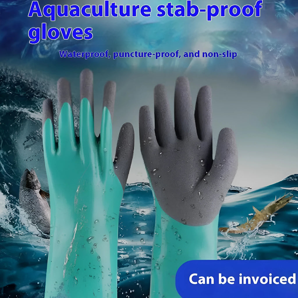 Women's navy blue nitrile fishing gloves with waterproof, oil-resistant properties for seafood handling