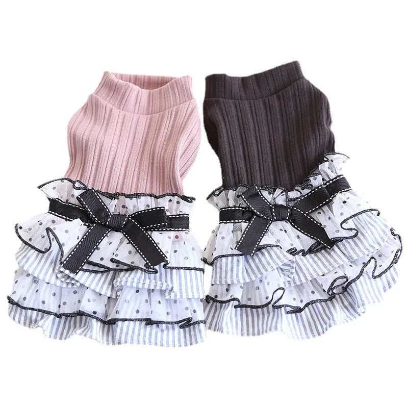 Polka dot lace cake dress pet clothing in princess style with three colour options