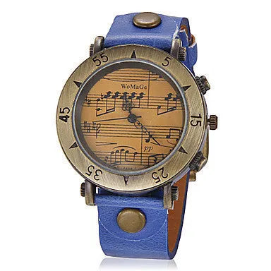 Men's fashion watch with musical notation symbols on the dial, shown in multiple colour options.