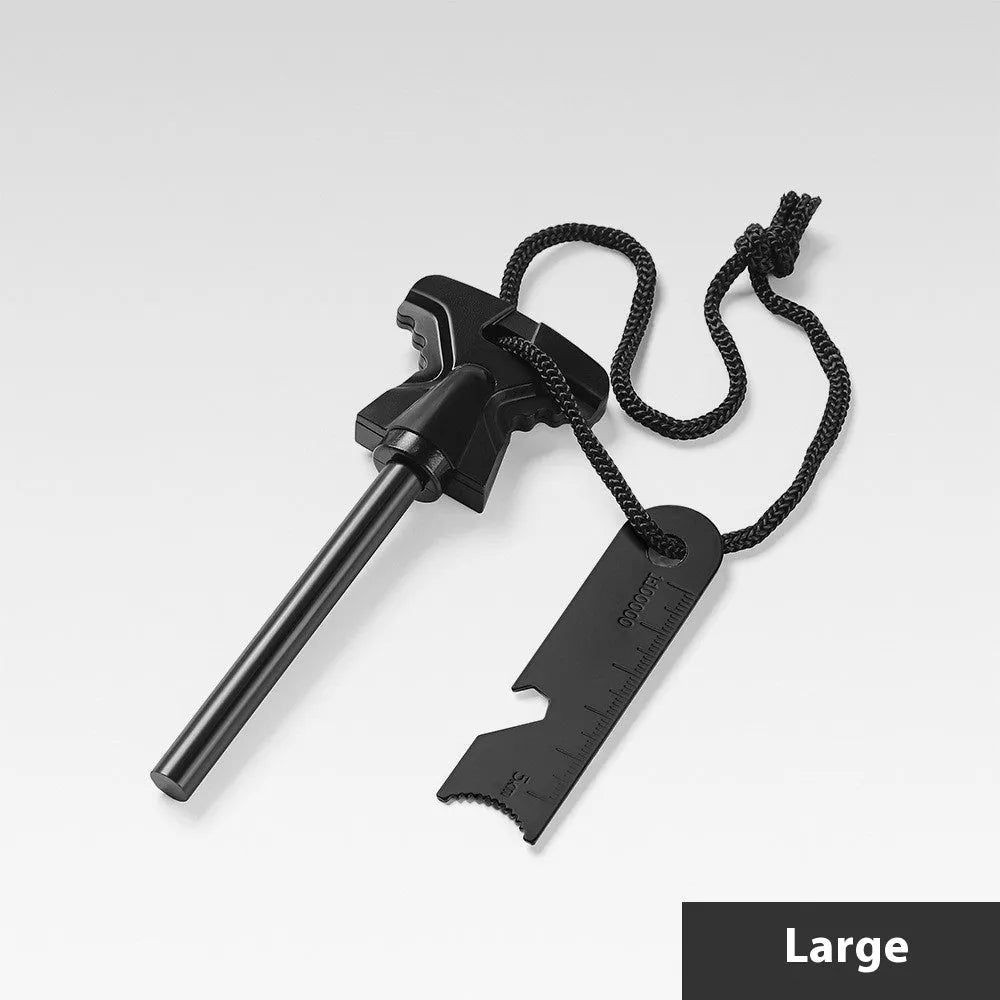 Butterfly-shaped stainless steel firestone with bottle opener, dimensions 117mm by 43mm, for outdoor survival use