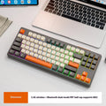 Wireless Bluetooth dual-mode keyboard with 38 cm width in blueberry colour showing USB receiver and cable