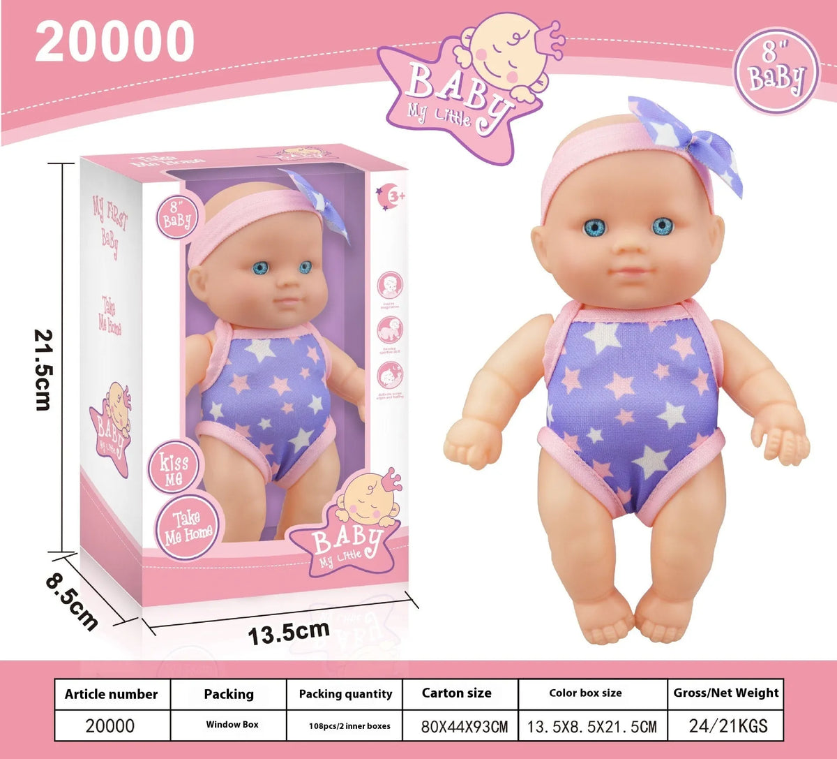 Simulation baby vinyl figurine doll displayed on a surface, showing detailed features.