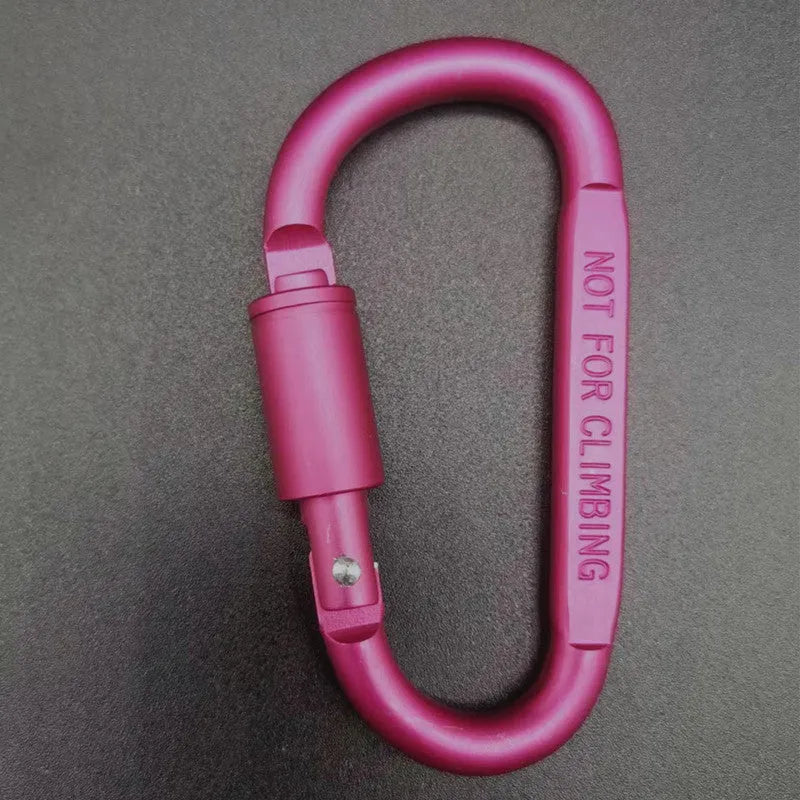 D-type aluminium carabiner with lock mechanism, 8cm length, flat profile, in multiple colour options