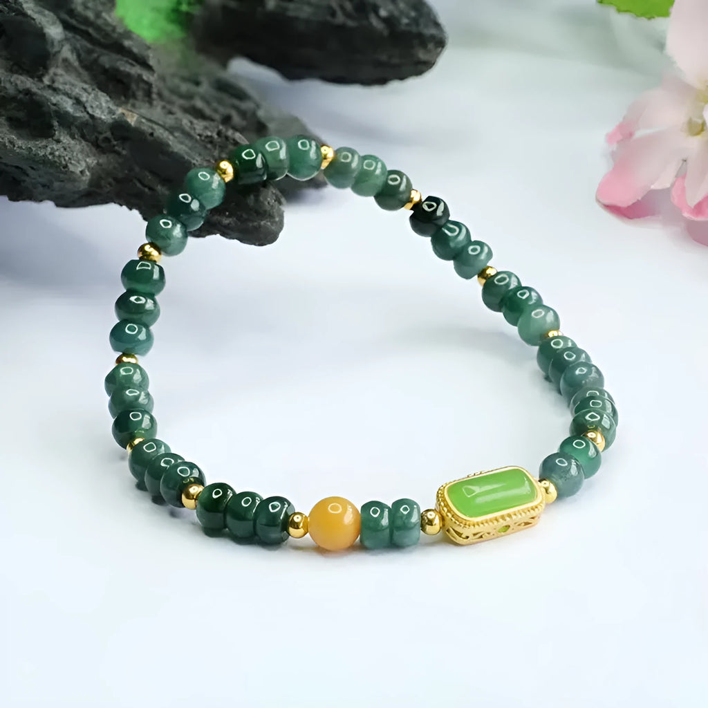 Natural stone blue water jade abacus bead bracelet with electroplated jasper and topaz stones
