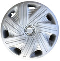 Universal ABS plastic wheel hub cover in a monochrome finish, shown against a car wheel.