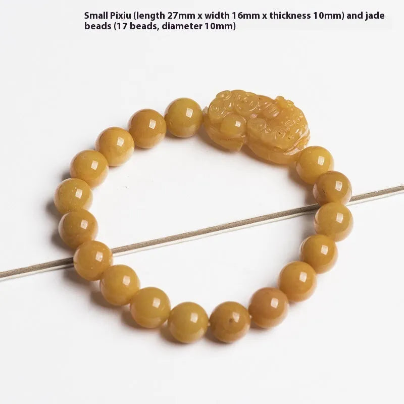 Hand-carved Jinsi Jade money bracelet with golden thread patterns, showing large and small size options for unisex wear