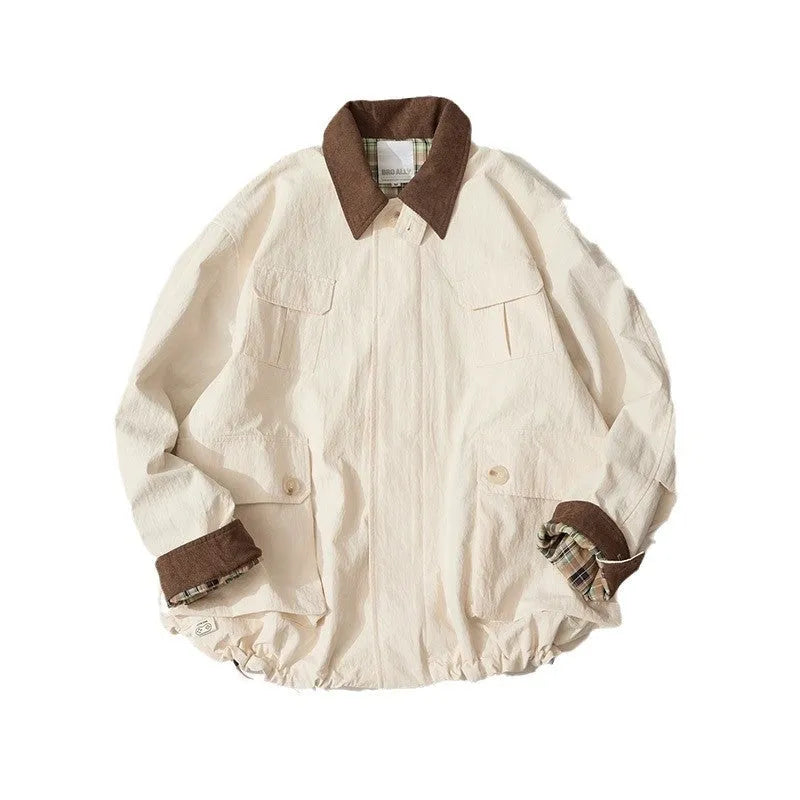 Green or apricot casual jacket with side seam pockets, long sleeves, sizes M to XXXL