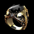Men's silver geometric wide face ring with imitation ink colour gem ornament showing irregular moonstone-style detail