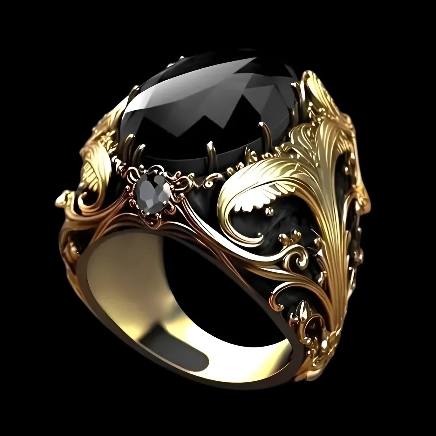 Men's silver geometric wide face ring with imitation ink colour gem ornament showing irregular moonstone-style detail
