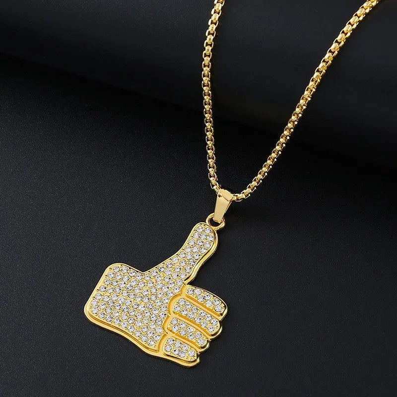 Geometric alloy pendant necklace with zircon stones in gold tone finish, showing personality style design