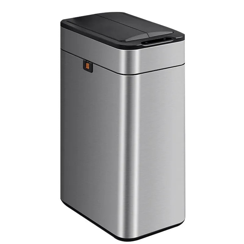 Inductive smart trash can in stainless steel with square bucket design and deodorant function