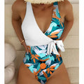 Women's high-waist one-piece swimsuit in printed pattern with quick-dry polyester fabric