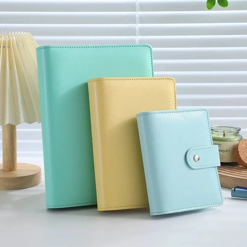 Solid colour A5 notebook shell in various colours showing PU leather texture and zipper closure