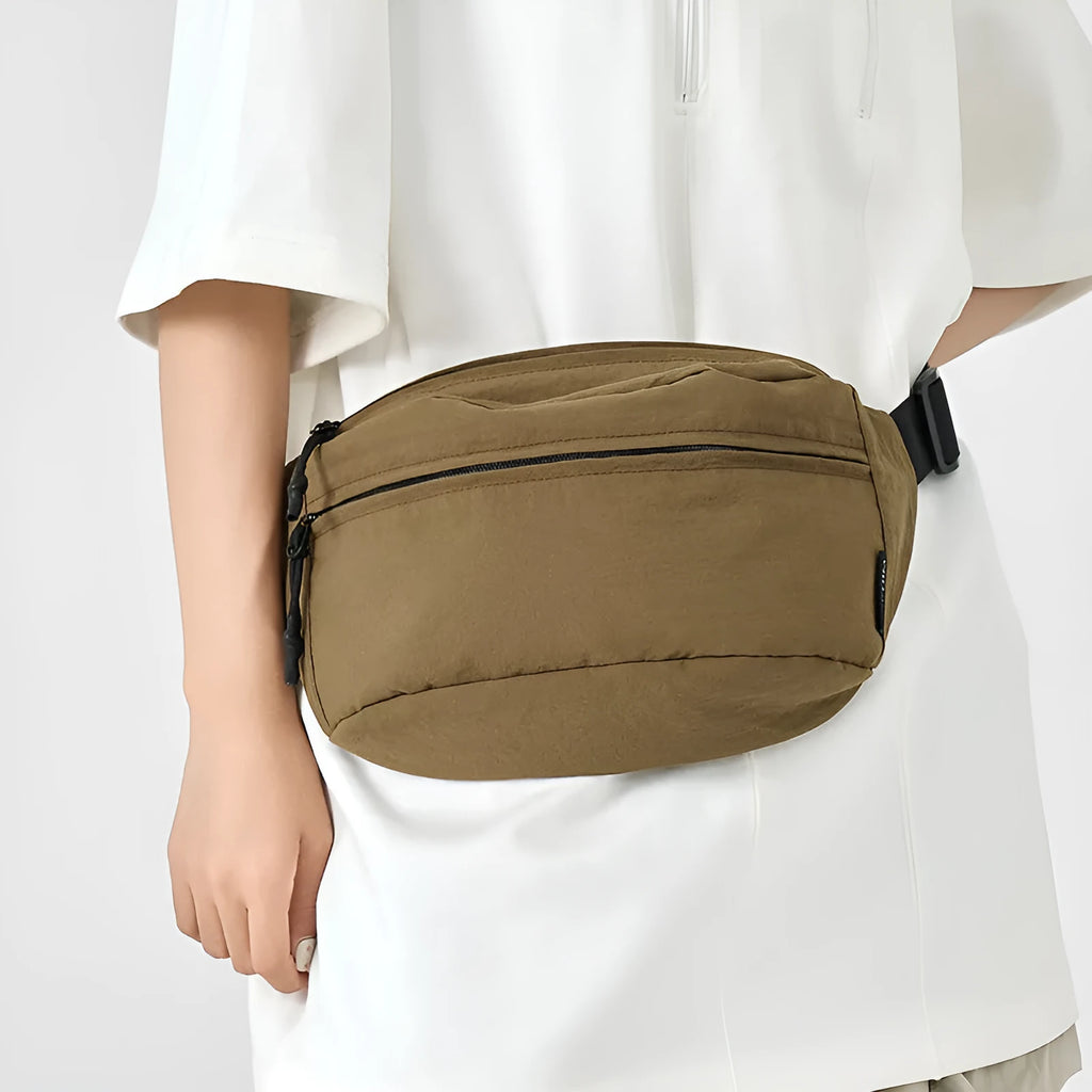 Waterproof nylon chest bag for men and women, small belt bag with zipper pockets, available in white black khaki green