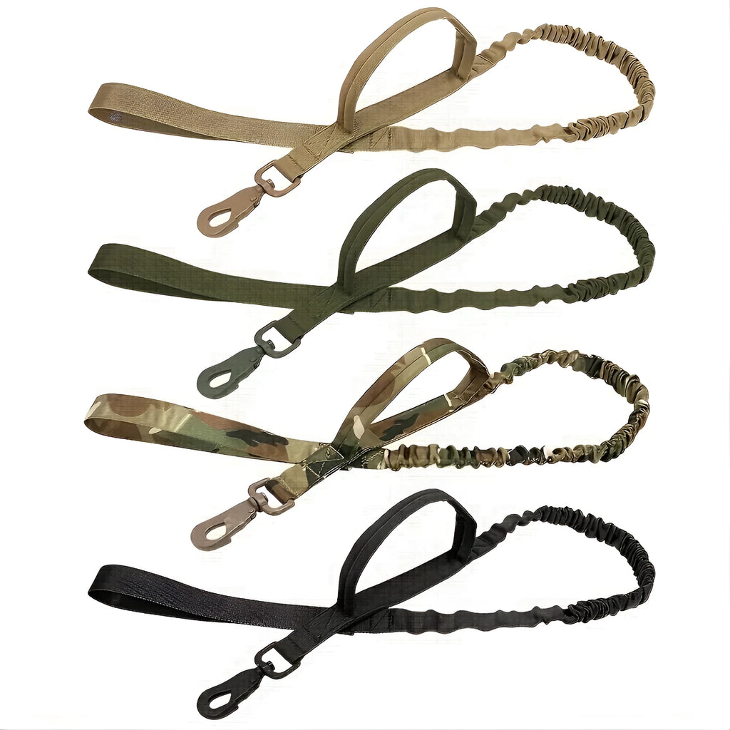 Retractable dog leash with ergonomic handle in black, green, or khaki, showing extended 5m cord.