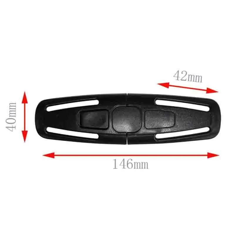Black seat belt clip measuring 14.5cm by 4cm made from Nylon PA66 for securing vehicle seat belts