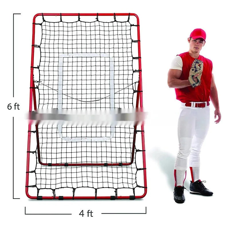 Red adjustable portable baseball training net with metal frame for 4x6 foot batting practice
