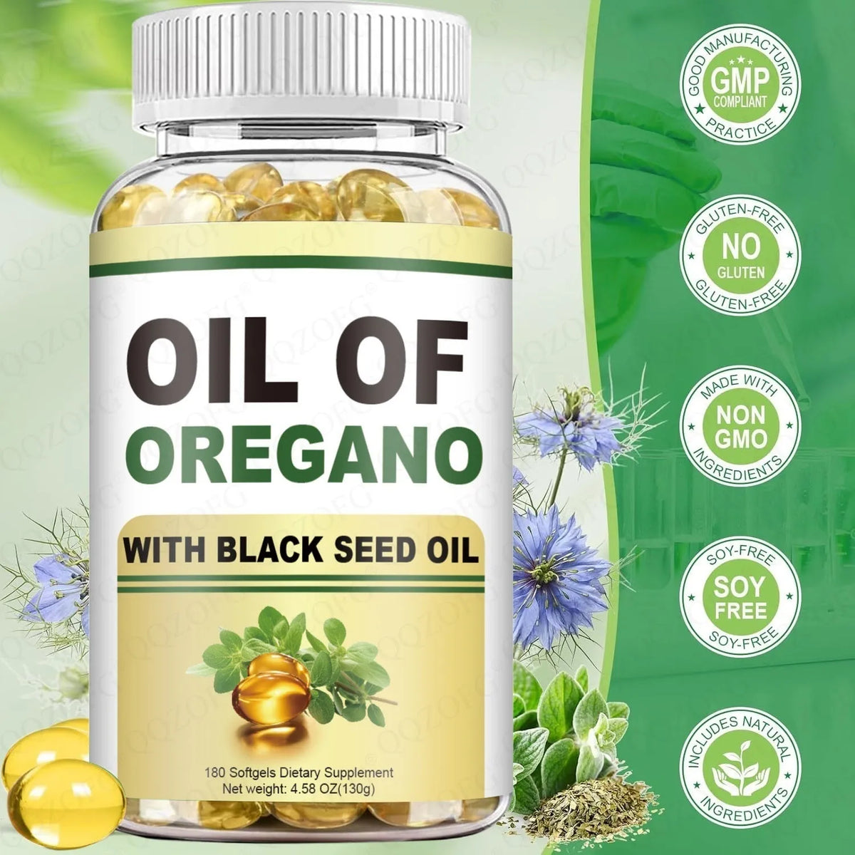 Bottle of Butter Black Seed Oil Soft Capsules for adults, available in 60, 120 or 180 capsule pack sizes