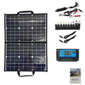 Black 40W solar folding bag showing 425x285x8mm folded size with single crystal panel for outdoor charging