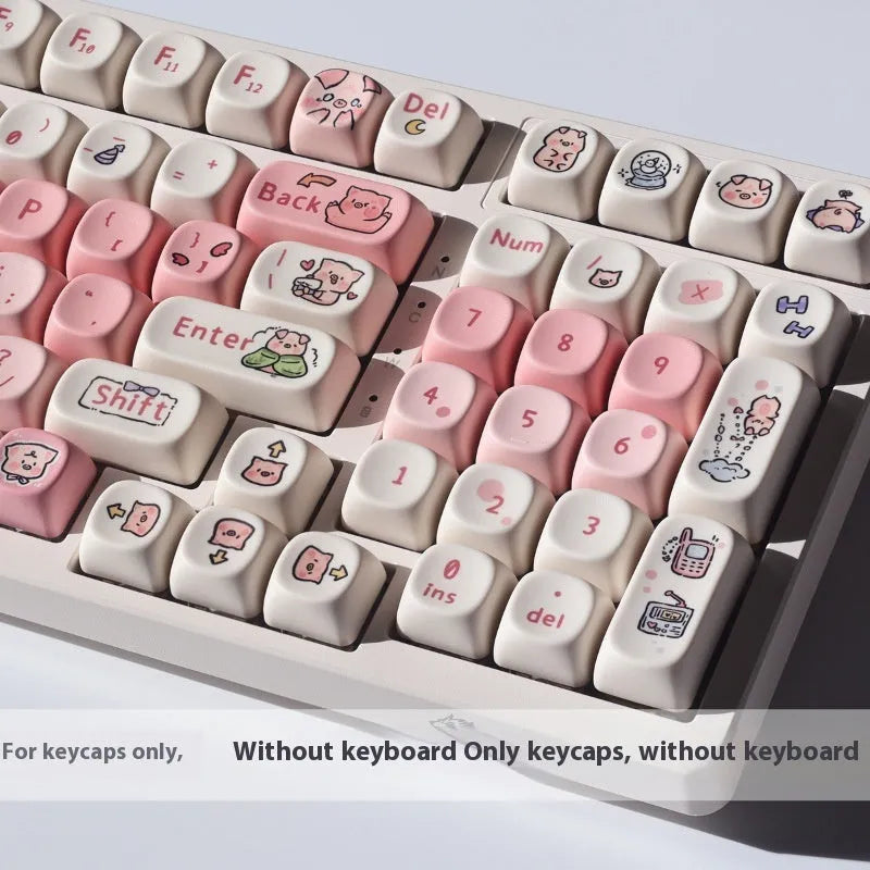 Pink pig design PBT key caps with five-sided sublimation printing for mechanical keyboards