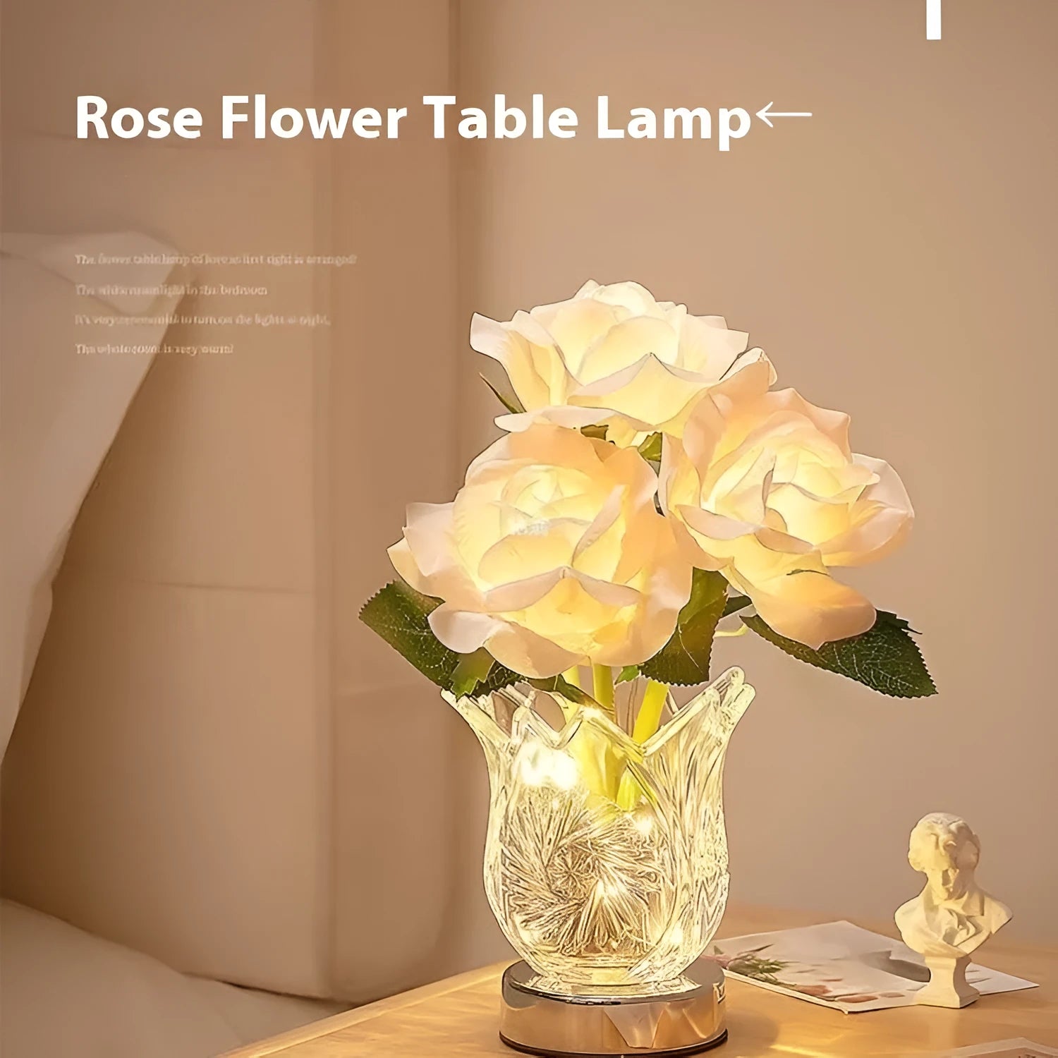 Crystal flowers bedside lamp with touch controls and USB charging port