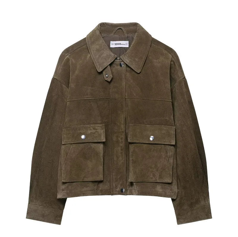 Women's PU jacket coat in medium thickness with Japanese Korean casual style, regular fit, sizes XS to L