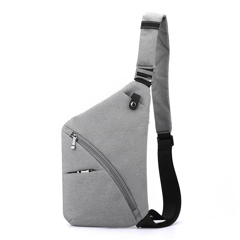 Men's grey Oxford cloth one-shoulder chest bag with urban design and letter print accents